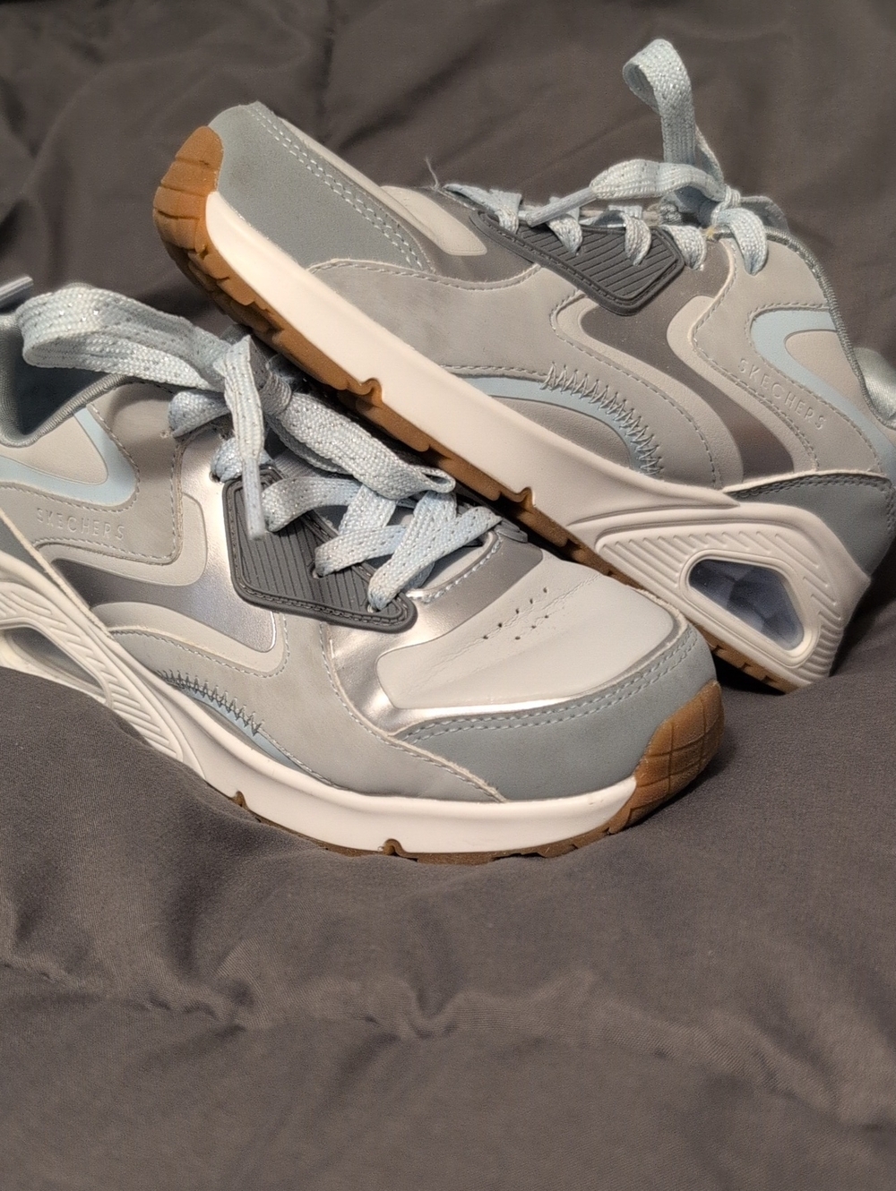 Skechers Girl's Light Blue and Gray Athletic Sneakers